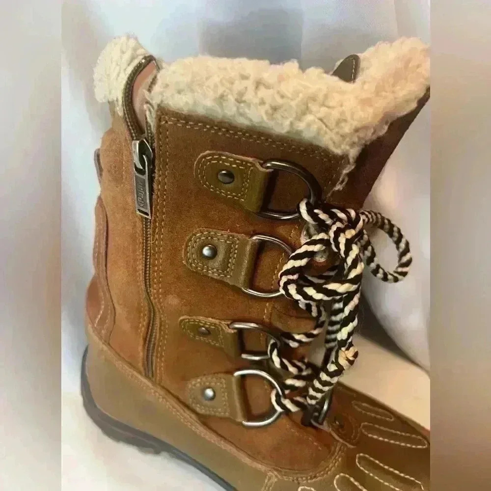 Pajar Alina Cognac Faux Fur Brown Leather Winter Boots Womens Sz US 7- 7.5 EU 38 - Picture 10 of 12